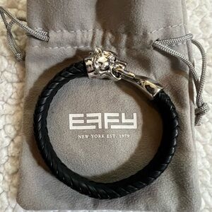 Effy 925 Silver Panther Head Bracelet with Black Leather